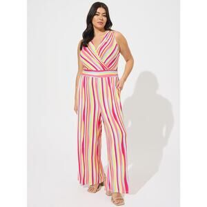 NEW Torrid Colorful Stripes Sleeveless Super Soft Surplice Jumpsuit 1X